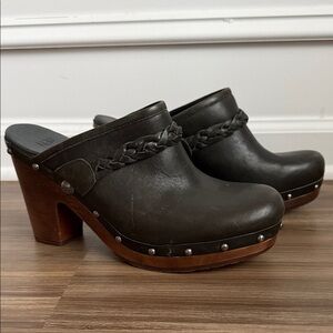 UGG Kaylee Studded Leather & Wood Platform Heels Mules Clogs 42 US 11 Y2K